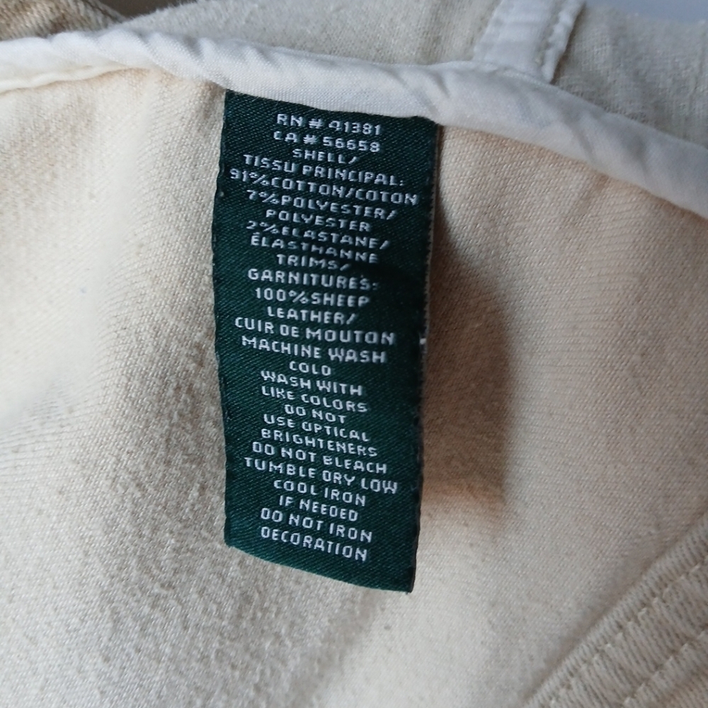 Lauren Ralph Lauren Canvas Moto Jacket Tan Leather Trim Medium - Picture 5 of 7